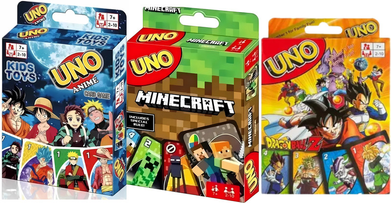 WOYR UNO Playing Cards Combo-UNO Minecraft,UNO Dragon Ball Z,UNO Anime Playing Cards(Blue, Green, Orange)