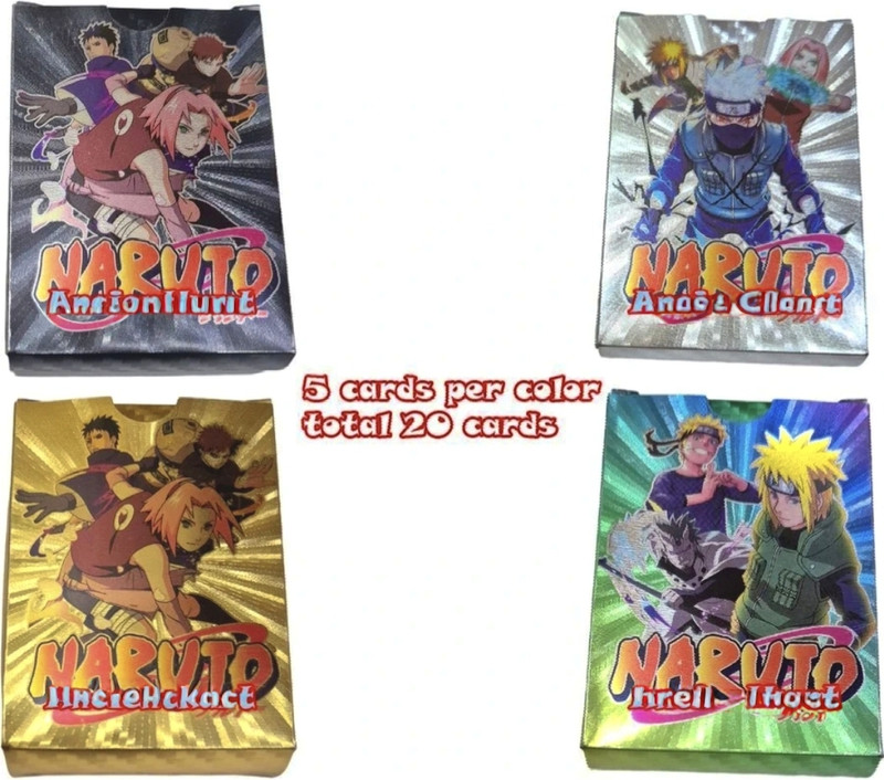 Bazaar Naruto Anime Card Official Foil Silver + Gold + Rainbow + Black Cards 20 Pcs(Multicolor)
