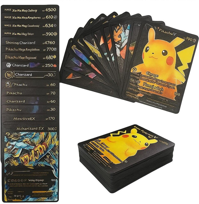 DANDLES Premium Black Foil Shiny Pokémon Card Game Set – 55 Cards VMAX GX VSTAR For Kids(Black)