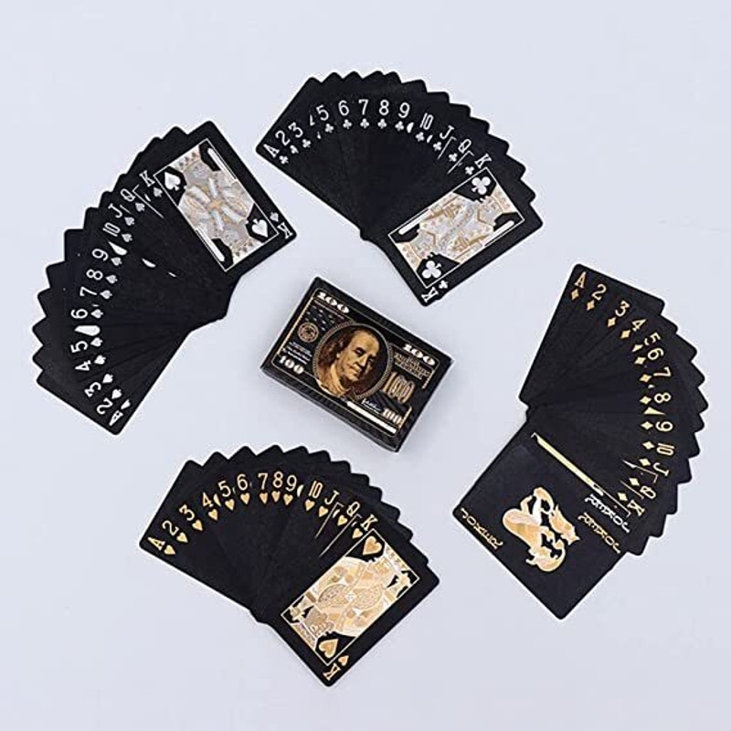 Bastex ™ Dollar Playing Cards Waterproof Black,54 Card-Gold Foil Poker Cards pack 2(Black)