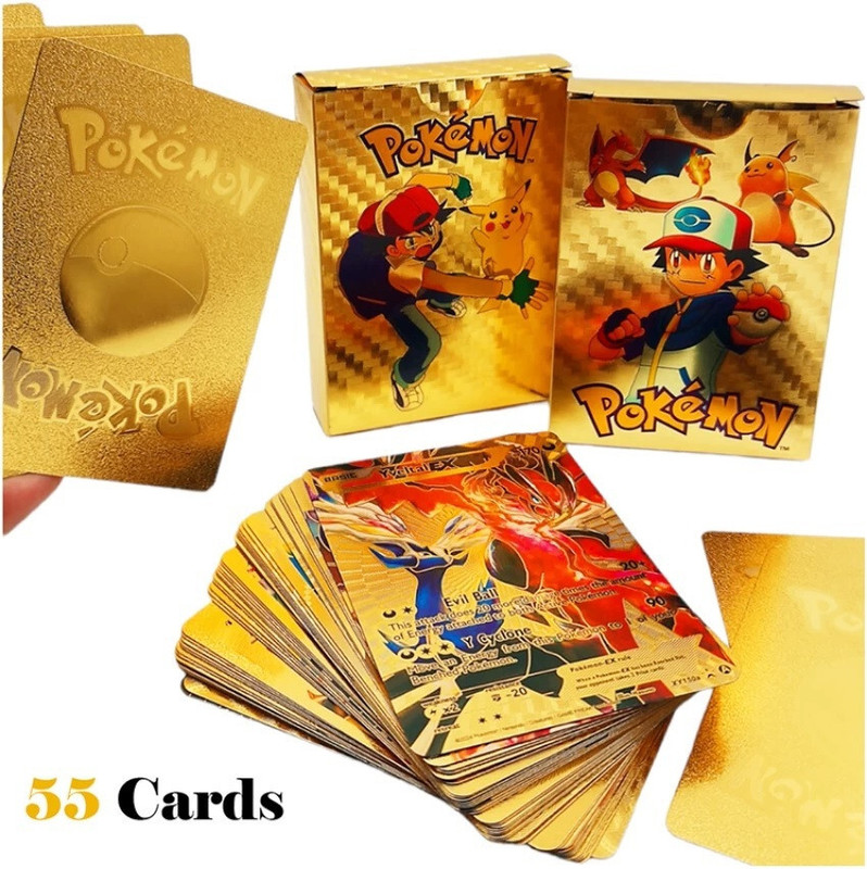 CrazyBuy NewPoikemon Cards for Playing |55 Cards (Golden)(Gold)