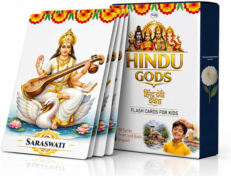 Crafty Hindu Gods Flash Cards for Kids 30 Laminated(Multicolor)