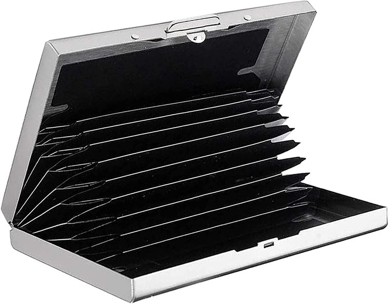StealODeal Credit Card Holder Pop Up RFID Blocking Security Slim Case for Men & Women 7 Card Holder(Set of 1, Silver)