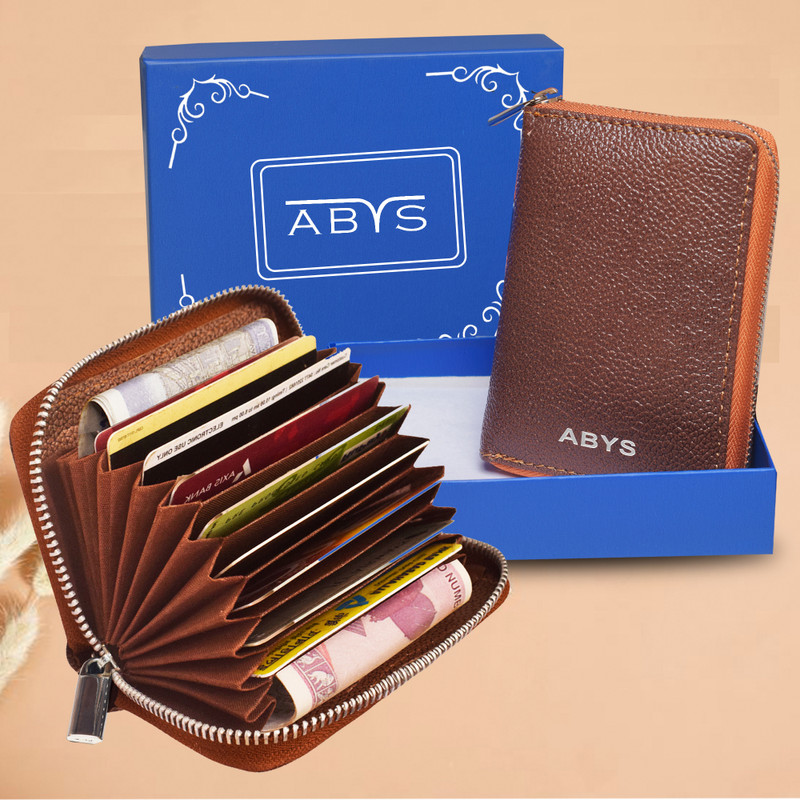 ABYS RFID Protected Leather Card Holder For Men & Women 9 Card Holder(Set of 1, Tan)