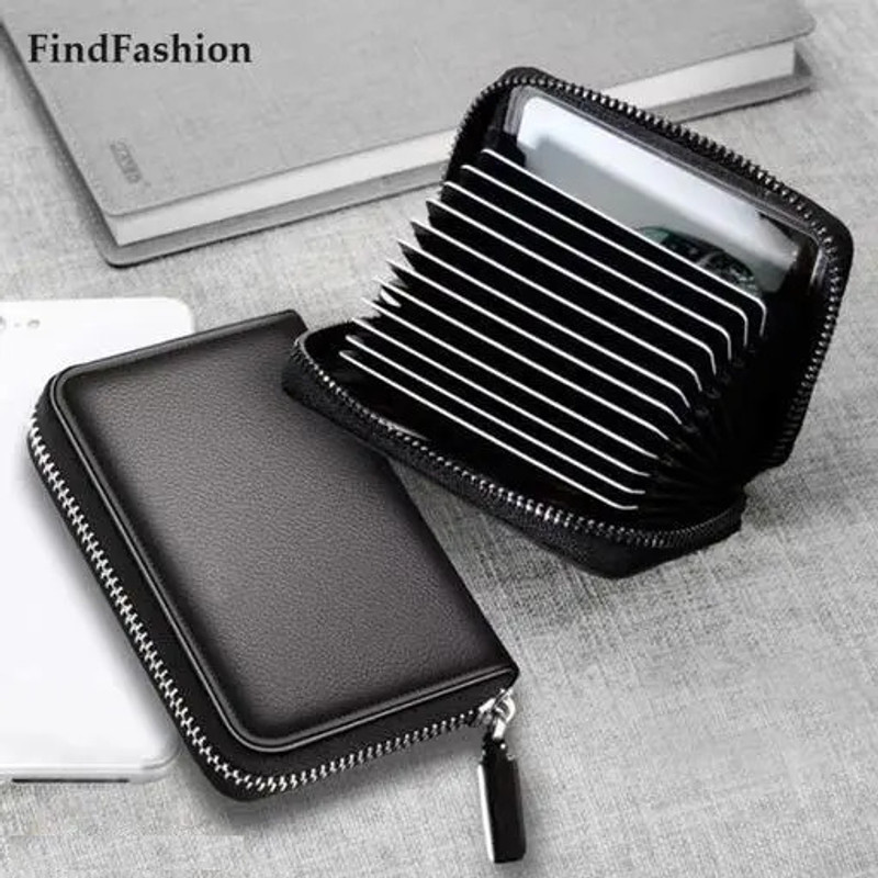 ZIARO PU Leather Wallet with Zipper | RFID Blocking Card Holder Zipper Wallet 10 Card Holder(Set of 1, Black)