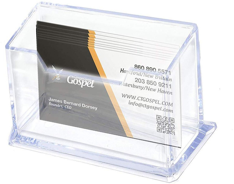 Flipco Desk Transparent Countertop Business Card Visiting Card Holder Stand 50 Card Holder(Set of 1, White)