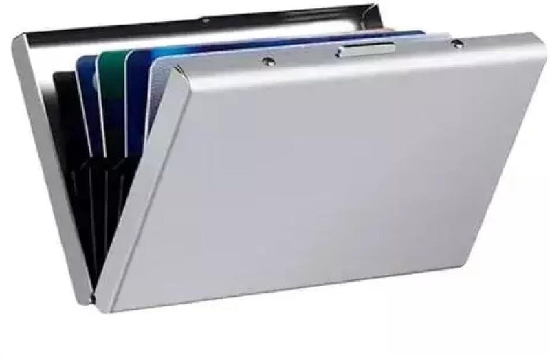 QUAKEL Water-Resistant Limited Edition Metal Stylish Waterproof Executiv 6 Card Holder(Set of 1, Silver)