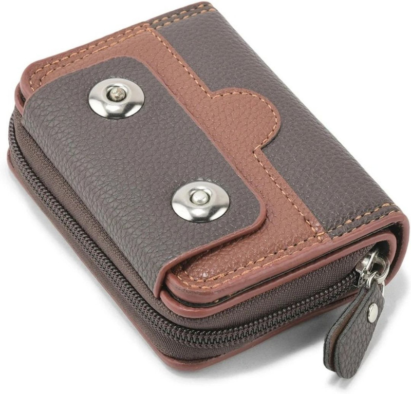 AURA HUB Men & Women Casual Brown Artificial Leather RFID Card Holder 15 Card Holder(Set of 1, Brown)