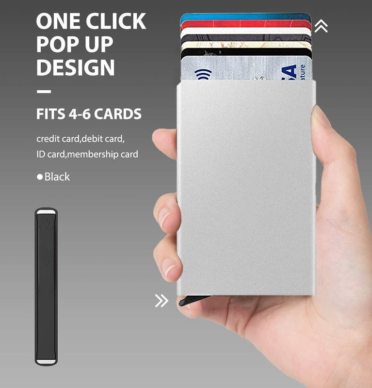 IMPRINT Metal Minimalist Slim Credit/Debit Card Holder Pop Up Wallet/(Color May Vary) 6 Card Holder(Set of 1, Silver)