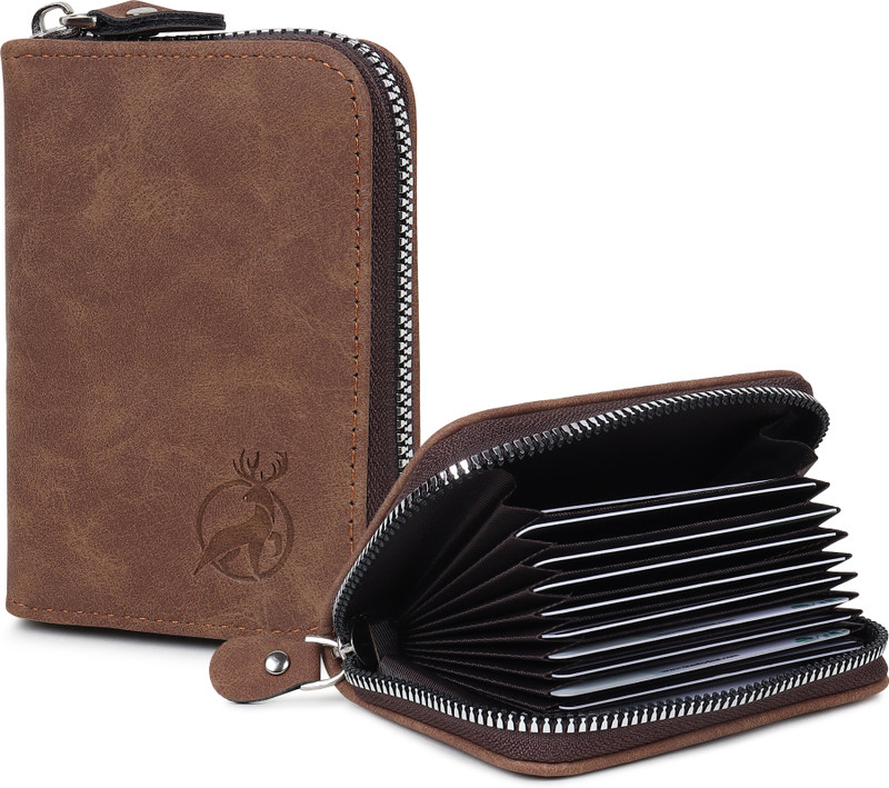 StealODeal Long-Lasting PU Leather Dark Brown Credit/Debit Atm Wallet Zipper 15 Card Holder(Set of 1, Brown)