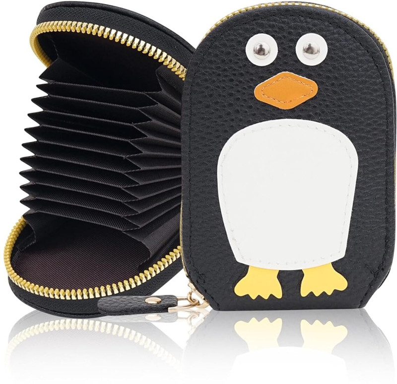 StealODeal Cute Penguin Design Credit Card Holder Wallet, Premium Vegan Leathert 10 Card Holder(Set of 1, Black)