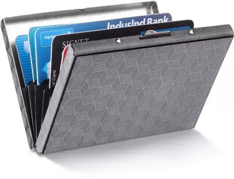 StealODeal Black Leather Piece Stainless Steel 6 Card Holder(Set of 1, Black)