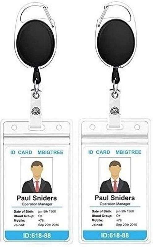ASV Heavy Duty Retractable Badge Holder with Waterproof Zip Lock Vertical ID 2 Card Holder(Set of 2, Black, White)