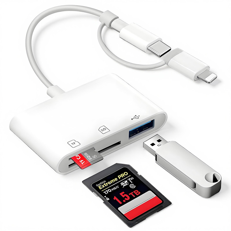 ELEPHANTBOAT USB 30 Card Reader for iP and Type C Devices 3 in 1 OTG Adapter Card Reader(N/A)