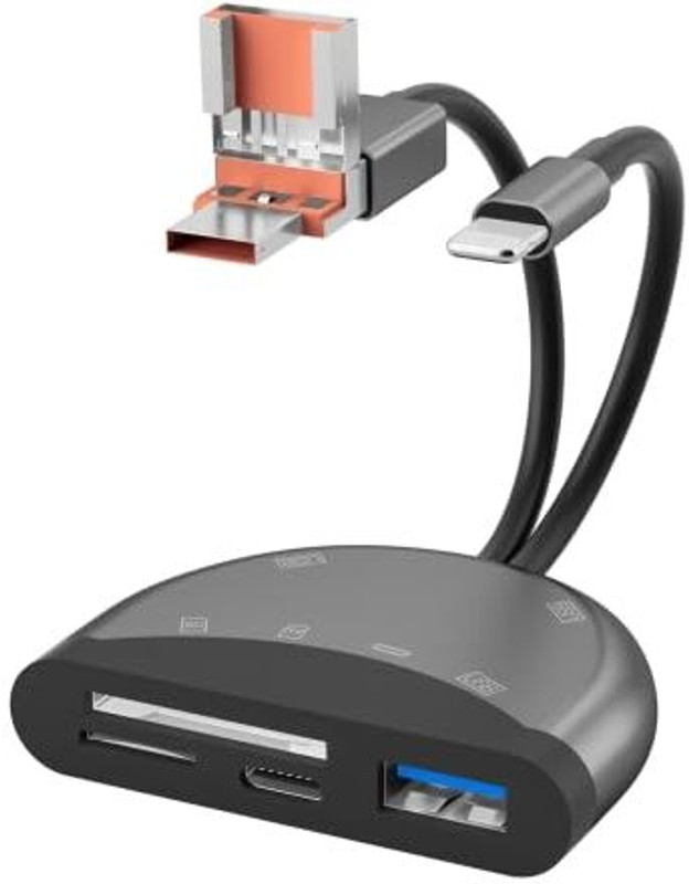 Etzin 6 IN 1 USB C to Lighting USB Adapter Card Reader(6 in 1 Micro SD Card Reader OTG 3.0 Type-C Cable, Camera SD/TF, Black EPL-1385TC)