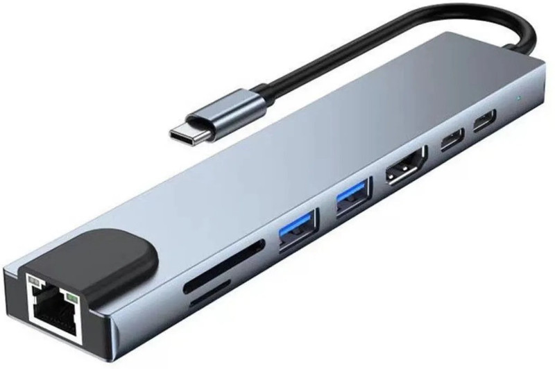 AiFit Multiport USB C Adapter 8-in-1 with 4K HDMI, Ethernet, Fast Charging Support Card Reader(Silver)