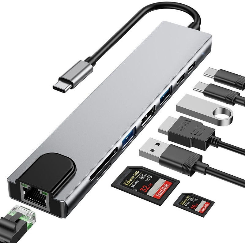 AiFit USB C Expansion Hub with 4K HDMI, Fast Charging, Data & Ethernet Ports Card Reader(Silver)