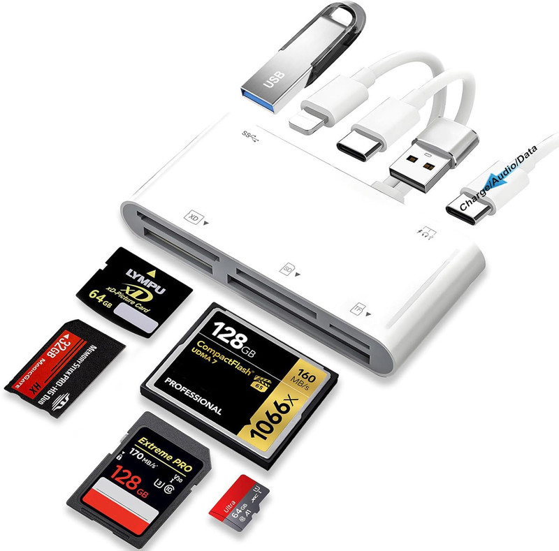 ELEPHANTBOAT 9in1 Memory Card Reader with USB Type C and Lightning Connectors Card Reader(N/A)
