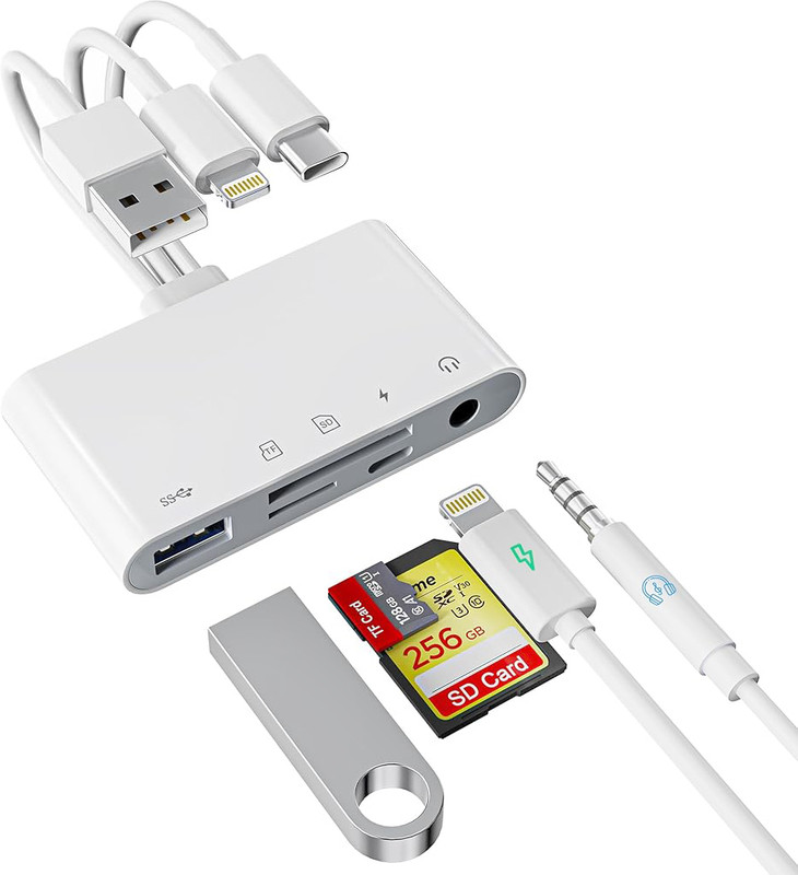 Zomei 5 in 1 USB 30 Card Reader with Type C Power Delivery and Audio Jack Card Reader(White)