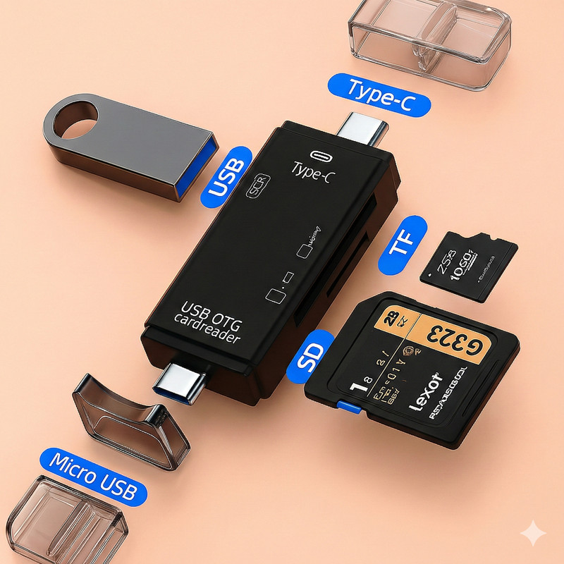 Foxne Point Type-C Micro SDXC SD TF OTG Adapter Memory Card Reader USB Type-C/OTG & Flash Card Reader(Black)