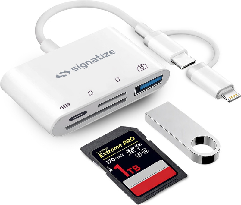 SIGNATIZE SD Card Adapter 4 in 2 Trail Game Camera Card Viewer Reader 3.0 USB, Plug & Play Card Reader(White)