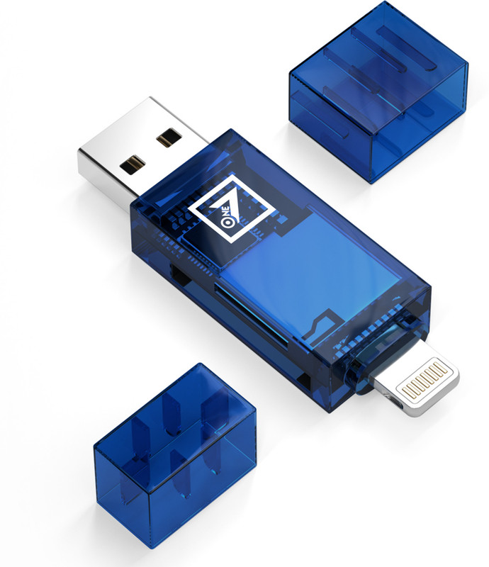 ONE 7 2-in-1 SD & TF Card Reader | Type: Lightning Compatible | Supports TF, SD, etc Card Reader(Blue)
