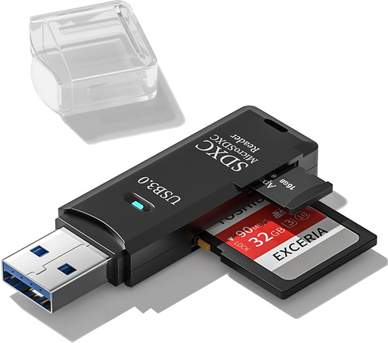 SUPVOX USB 30 Card Reader 2 in 1 SD TF Card Reader High Speed Plug and Go Card Reader(Black)