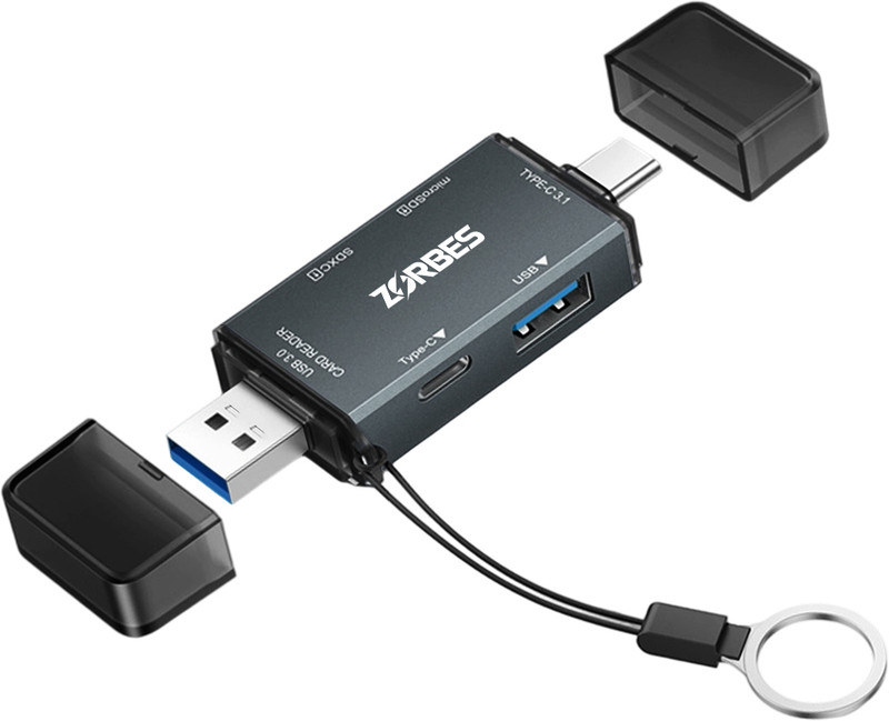 SUPVOX 6 in 1 SD and TF Card Reader with Type C and USB 30 Ports Adapter Card Reader(Grey)