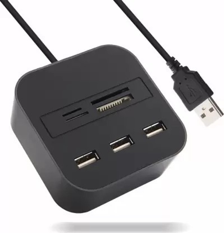 TECHGEAR All in 1 External Memory Card Reader with 3 Ported USB Hub Card Reader(Black)