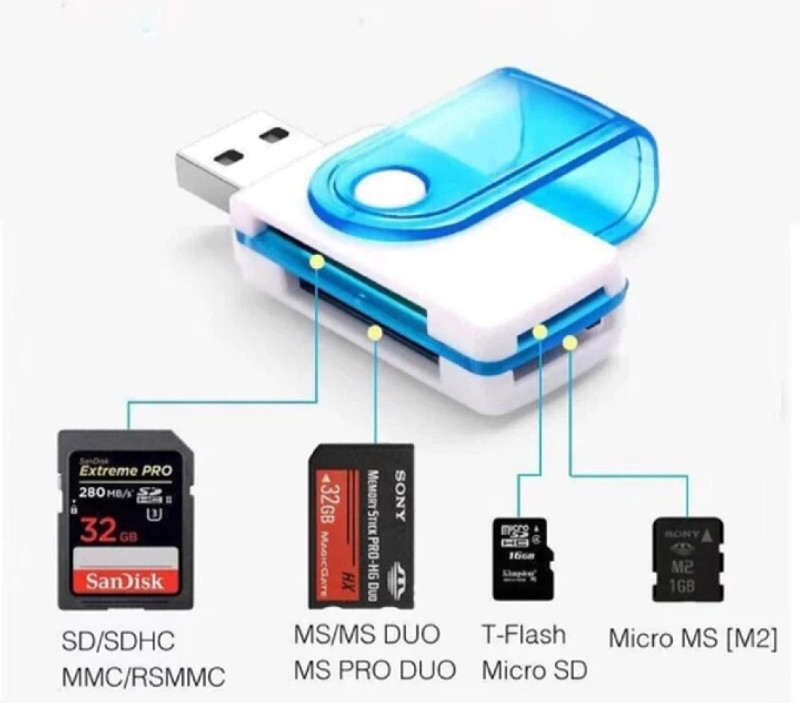 TECHGEAR USB 2.0 4 in 1 Memory Card Reader Card Reader(White ,blue)