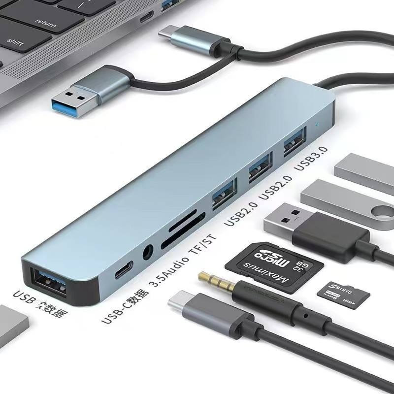 PLUGPULSES 7-in-1 USB C Hub with 3 USB 3.0 Ports, SD/TF Card Reader & 3.5mm Audio Jack Card Reader(Grey)