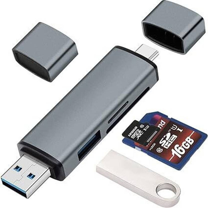 Good One 4 in 1 SD & TF Card Reader with Type-C & USB Ports, Portable Memory Card Reader Card Reader(Black)