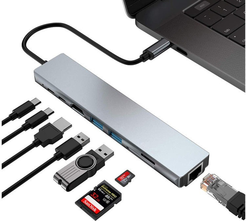 Good One 8-in-1 USB C Hub Multiport Adapter with 87W PD, 4K HDMI, RJ45 Ethernet, SD/TF Card Reader(Silver)