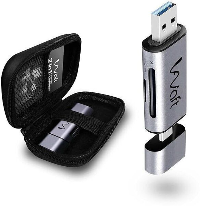 AIWaft Dual Connectivity Card Reader Type C USB 3.0 2-in-1 SD/Micro SD Slots Card Reader(Grey)