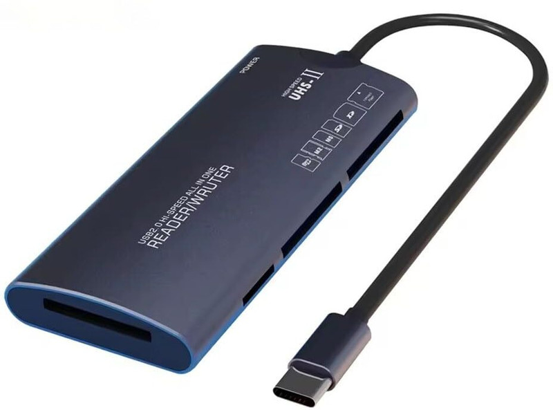 Tobo USB Type C 6-in-1 USB Card Reader SD CF XD Micro TF M2 MS Card Adapter TD-1516CC Card Reader(Gray, Black)