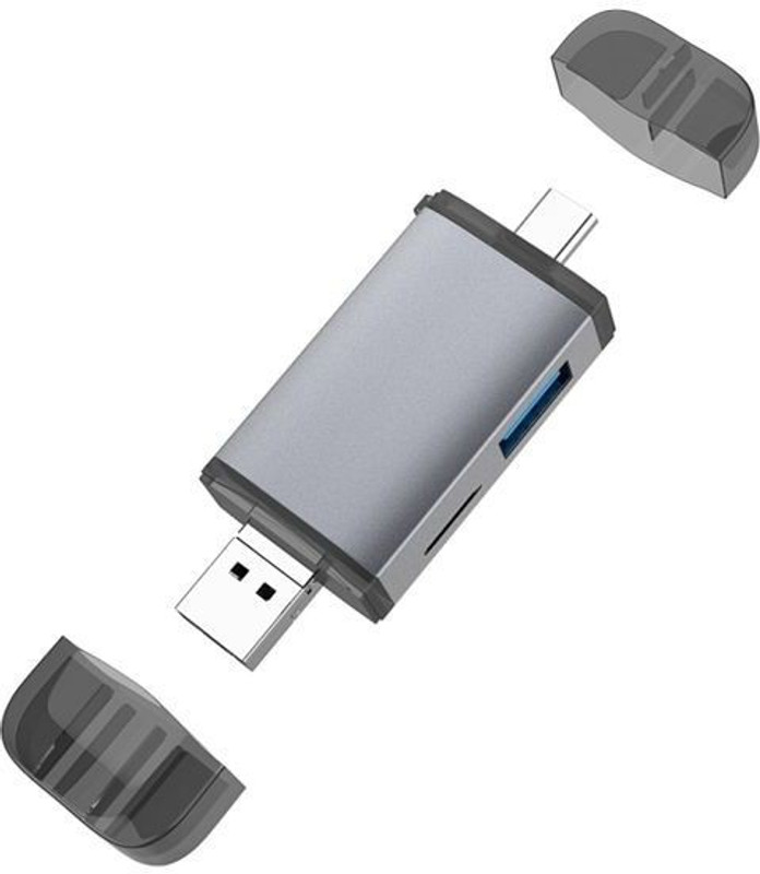 ULTRABYTES 3 in 1 Type C Card Reader Hub, Type C OTG Adapter Flash Drive Card Reader(Grey)