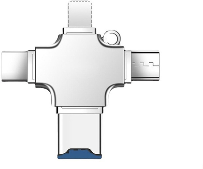 WEFLY 4 in 1 USB-C/Type-C USB 2.0 + Micro USB + 8 Pin Adapter TF Card Reader, Memory Card Reader(Silver)