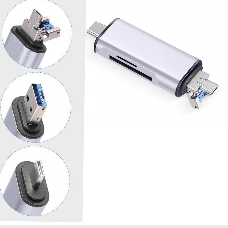HITRIME All in one Card Reader 3 in 1 Type C Card Reader(Silver)