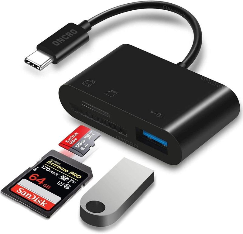 ONCRO 3 in 1 SD Card Reader USB C to SD MicroSD TF 3.0 Adapter for Android Laptops OTG Card Reader(Black)