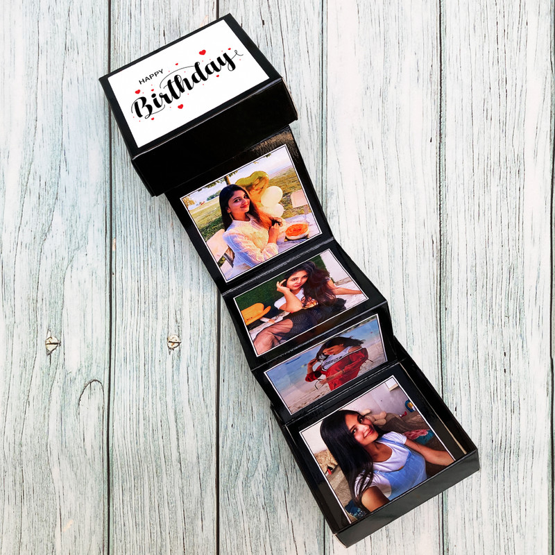 JYOSAN STORE Photo Gift Box For Birthday / Photo Ladder Box For Birthday / Birthday Greeting Card(Black, Pack of 1)
