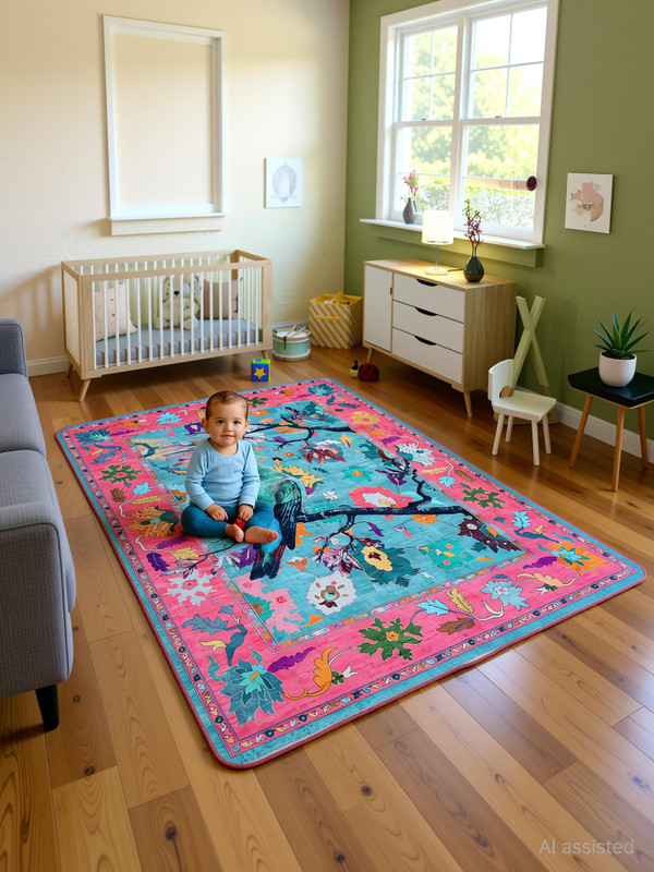 AAZEEM 91 cm  X 139 cm Polyester Carpet(Rectangle, Light Green)