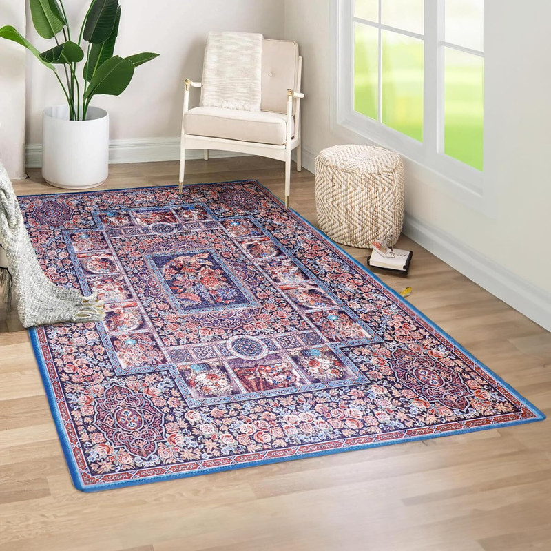 STATUS 150 cm X 210 cm Velvet Carpet(Rectangle, Blue, Orange)