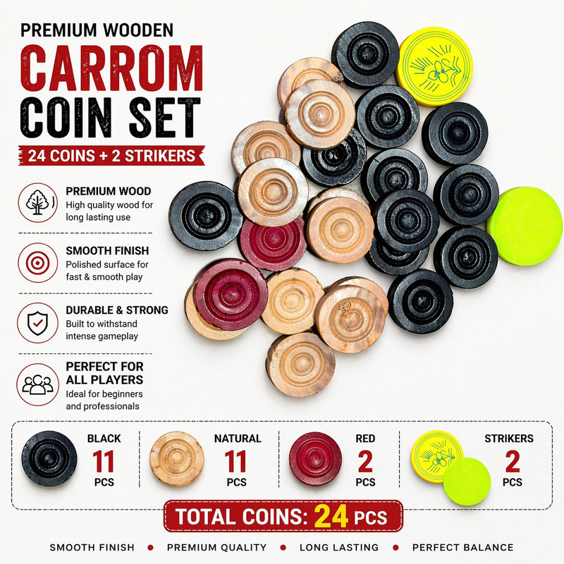 Ignitus Cricket Gear Best Quality Carrom Coins Carrom Pawns(Pack of 24)