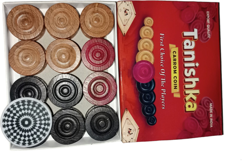 DULTER Wooden Carrom Coins with Striker ( Export Quality, Smooth Finish) Carrom Pawns(Pack of 24)