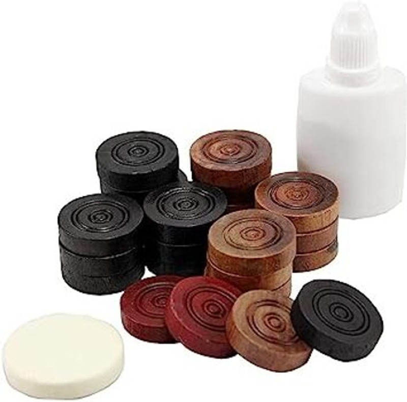 Kalindri Sports Carrom Coins Laminate Wooden 24Coins,Striker and Powder Carrom Accessories Carrom Pawns(Pack of 24)