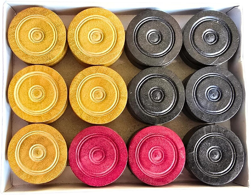 AOKO Carrom Board Coins Set of 24 8mm Wooden Look with Normal Storage Box Carrom Pawns(Pack of 24)