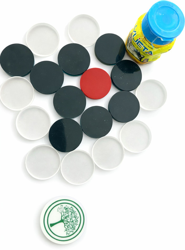 Butee Carrom Board Game Action – Striker Playing Shot with Coins Set | Classic Indoor Carrom Pawns(Pack of 20)