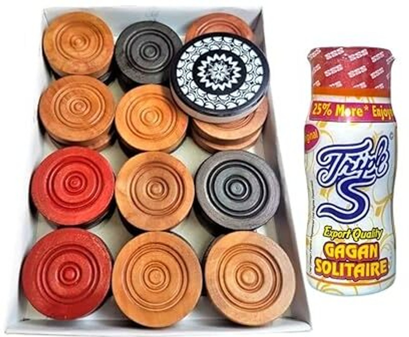 PlayZdict New Combo of 24 Wooden Carrom Coins With SSS 50 g Powder & 8mm Stricker Carrom Pawns(Pack of 24)