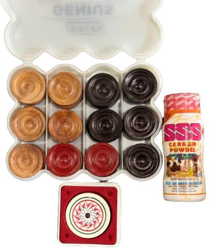 PlayZdict New Combo Of SSS Carrom Coins 24 And 20 g Carrom Powder Carrom Pawns(Pack of 24)