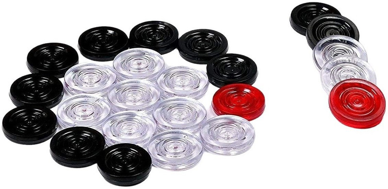 HK Sport & Toys 6mm Transparent Crystal Carrom Coins Set (Pack of 20) with Sticker and Powder Carrom Pawns(Pack of 20)